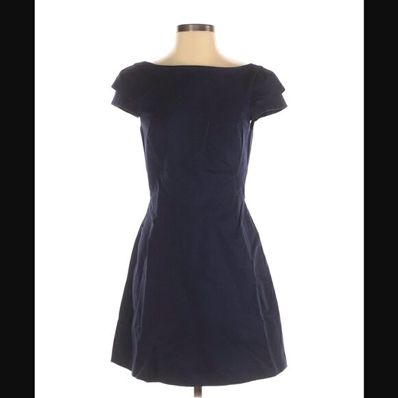 Halston Heritage Dress 4 Double Cap Sleeve Blue Cocktail Dressy Formal Event - Picture 1 of 15